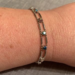 Silver Tone Bracelet with Iridescent Stones Multi